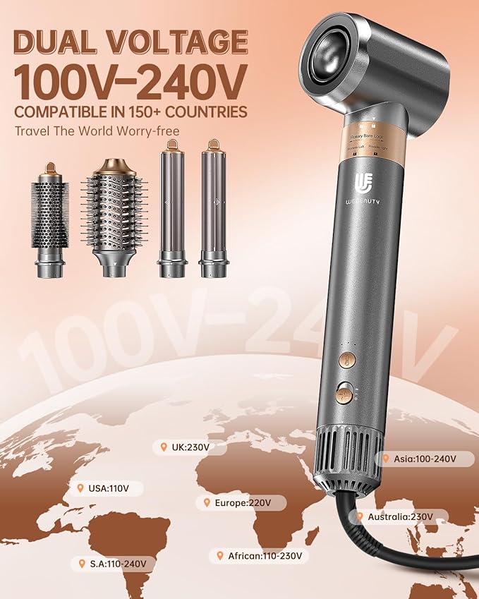 Hair Dryer Brush, webeauty 5 in 1 Professional Hot Air Styling, High-Speed Negative Ionic Hair Dryer Fast Drying, Multi Hair Styler with Air Curling Iron, Volumizing, Straightening (Grey Gold)