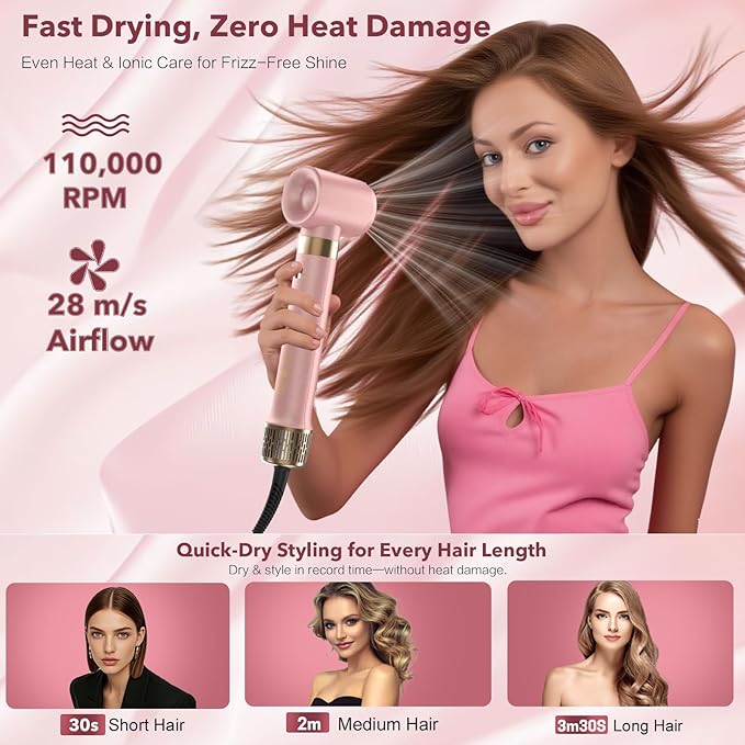 Dual Voltage StyleVibe 8-in-1 Air Styler, Hair Dryer & Blow Dryer Brush with Travel Case - Auto Wrap Curls (L/R), Fast Drying, Thermal Brush for Blowouts & Frizz-Free Volume, No Heat Damage