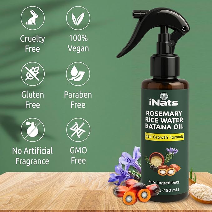 Rosemary Water Spray 5 fl oz - with Rice Water, Biotin, Batana & Peppermint Oil – Hair Oil Spray for Strengthen, Moisturize & Thicken Naturally, Suitable for All Hair Types - For Men & Women