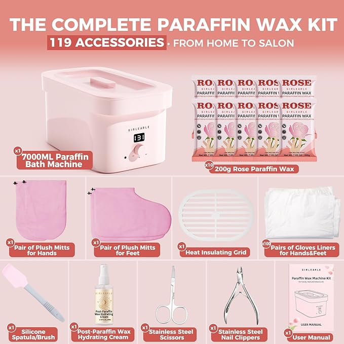 7000ml Paraffin Wax Machine for Hands and Feet, Hand Wax Paraffin Machine Bath with 4.4 lbs Paraffin Wax Refills for Hands, Feet, Elbows & Body to Relieve Stiff Muscles & Joints