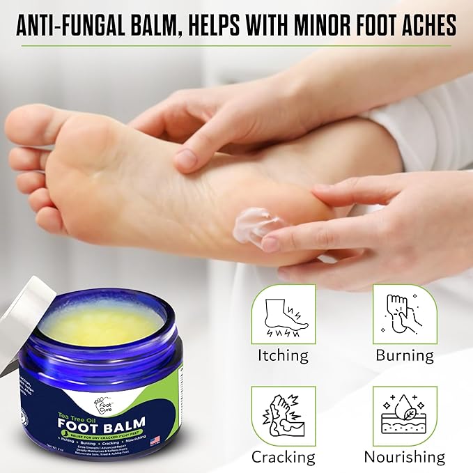 FOOT CURE Tea Tree Oil Balm – Moisturizer for Dry Cracked Feet – Instantly Hydrates & Soothes Irritated Skin & Athlete's Foot – Best Care for Women and Men (Pack of 1)