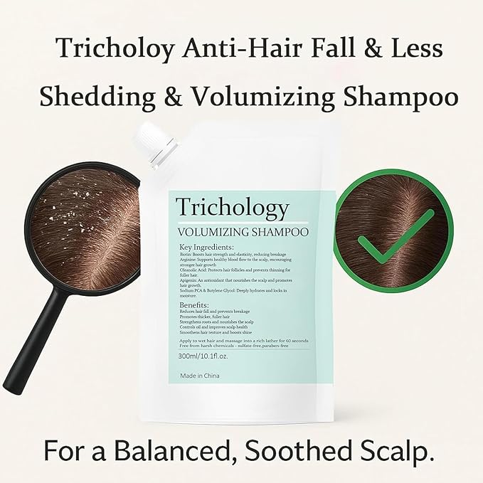 Anti-Hair Fall Trichology Shampoo & Less Shedding Volumizing Shampoo with Biotin, Arginine & Oleanolic Acid for Hair Loss, Thinning, Hair Growth, Oil Control & Scalp Nourishment – 300ML