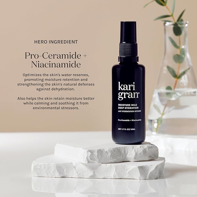 Kari Gran Moisture Milk Deep Hydration Mist – Pro-Ceramide & Niacinamide Facial Hydrating Mist, Featherlight Milky Moisturizer + Vitamin C, Aloe & Calendula – Restores Skin Barrier, 1.7 Fl Oz