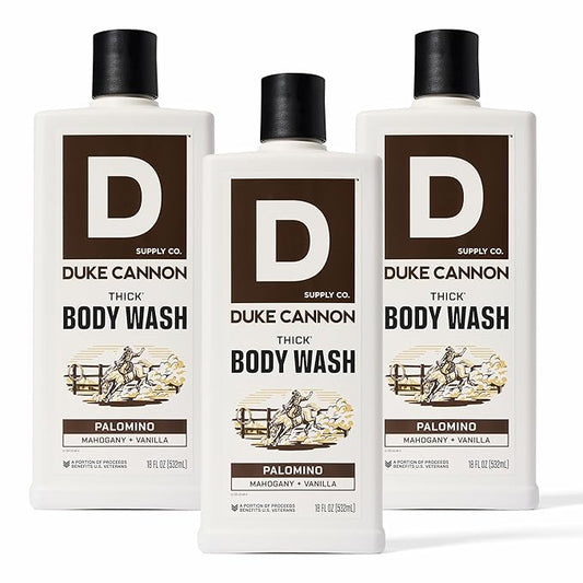 Duke Cannon Supply Co. Thick High Viscosity Body Wash – 3X Thicker, Cleansing Shower and Bath Gel, Mineral-Enriched for Men – Shower Gel – Men’s Body Scrub – Palomino 3 pack –18 oz