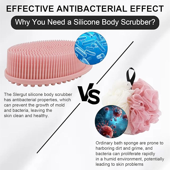 Soft Silicone Body Scrubber, 2 PCS Exfoliating Silicone Loofah, Body Scrubber Shower Brush Exfoliating and Massage 2 in 1, Bath Shower Brush for Cleaning Sensitive Skin Kids Women Men, Lather Well
