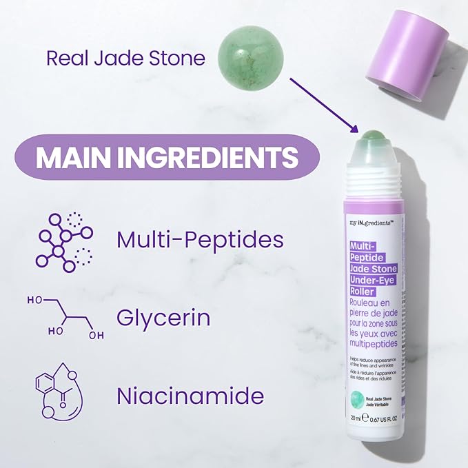 Masque Bar My Ingredients Hydrating Under Eye Serum with 360° Jade Stone Roller, Multi-peptides & Hyaluronic Acid Treats Eye Puffiness, Dark Circles- Instant Wrinkle Remover -Korean Skincare-20ml