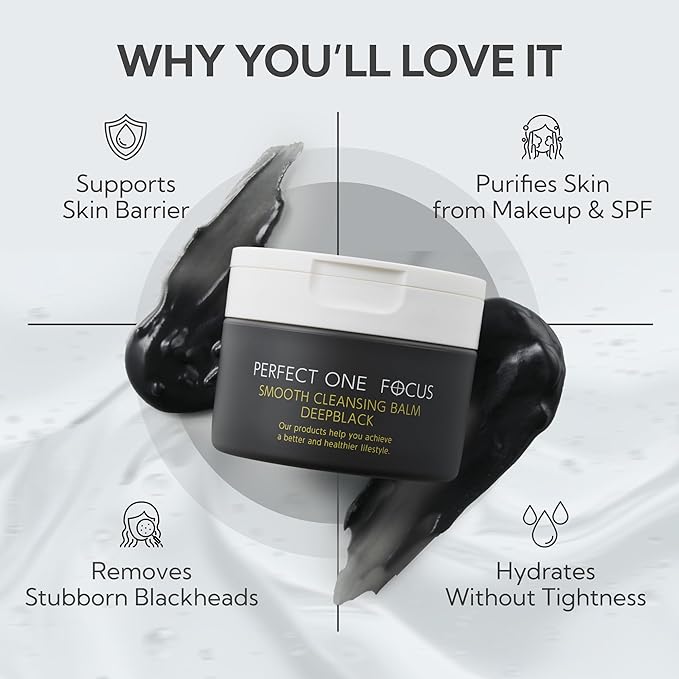 Smooth Cleansing Balm Deep Black – 2.64oz (1, Black), Makeup Remover Balm, Pore Cleanser for Skincare with Charcoal and Gold Vitamin C – Clears Pore Clogs, Hydrating Ceramides and Gentle Face Cleanser