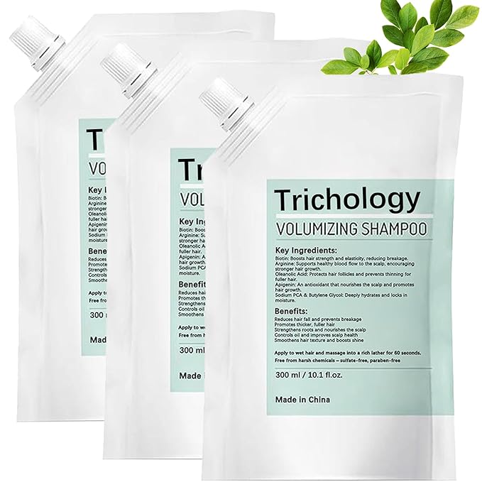 Trichology Shampoo | Anti-Hair Fall & Less Shedding & Volumizing Shampoo | Biotin, Arginine & Oleanolic Acid Strengthens Roots Promotes Hair Growth Oil Control & Scalp Nourishment 300ML (3PCS)