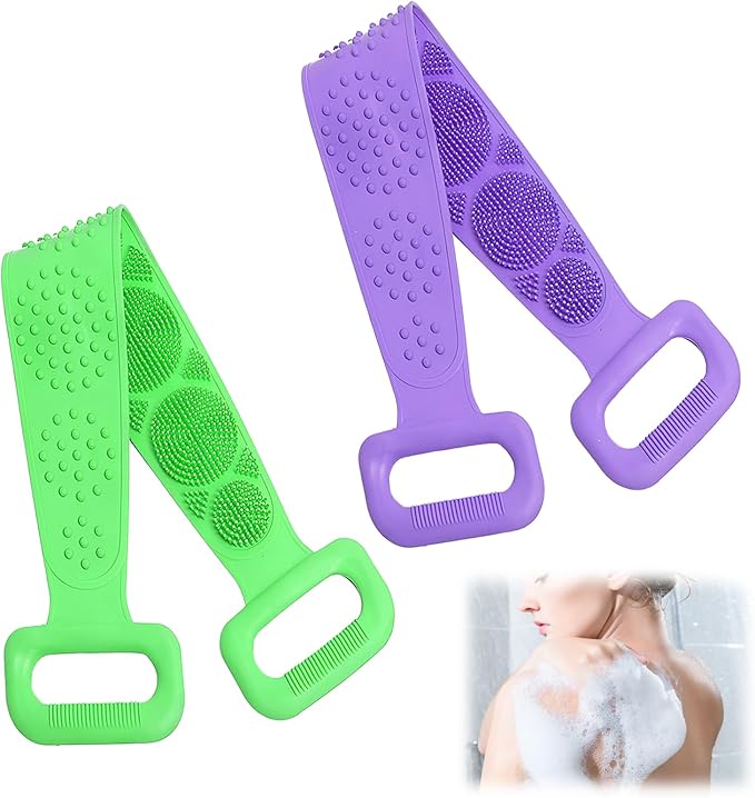 Silicone Body Scrubber for Shower,Silicone Back Body Scrubber with Handle,27.5 Inch Exfoliating Deep Clean Bath Body Brush Scrubber for Men and Women-2 PCS