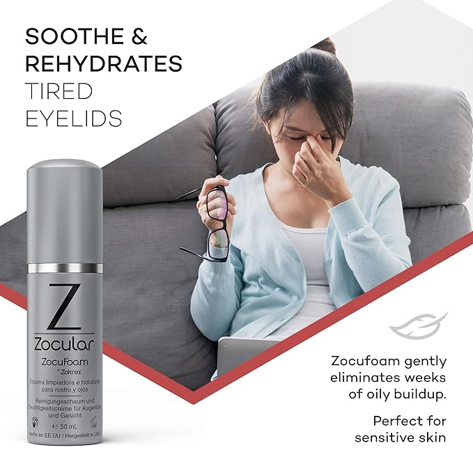 Zocular ZocuFoam Eyelid Cleanser - Foaming Eyelid Scrub - Natural pH Balanced Solution - 1.7 FL OZ (50mL)