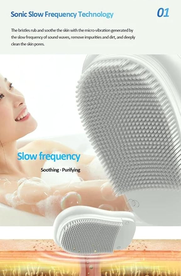 Electric Sonic Body Brush Scrubber, Rechargeable Bath Brush, High-Frequency Pulsation, Clean Body and Face, Waterproof, Exfoliating and Massaging Skin (White Pearl) for Women, Men, Mother Day Gift