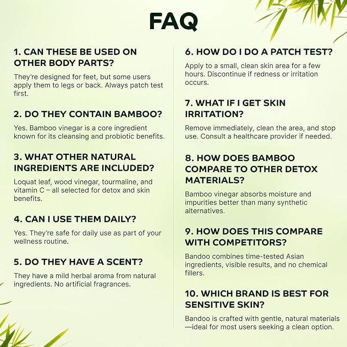 Bandoo Original Foot Pads | Premium Natural Foot Care Pads with Bamboo Vinegar & Tourmaline | Comfortable Overnight Foot Application | for Men & Women | 10 Pads