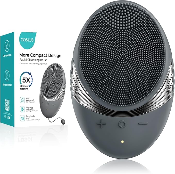 COSLUS Facial Cleansing Brush Face Scrubber: Portable Silicone Waterproof Rechargeable Face Wash Brush, 5 Cleansing Modes, Electric Deep Cleaning for Men & Women, Removing Blackhead, Exfoliating