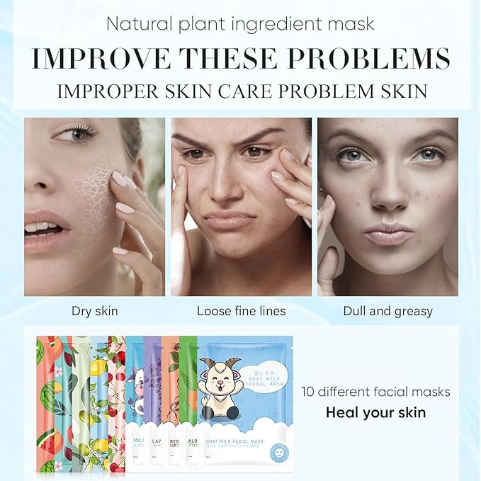 20 Sheets Face Masks Skincare,Hydrating Face Masks Suitable for All Skin Types,Facial Masks for Women Skin Care, Soothe and Moisture Face Sheet Masks for Spa