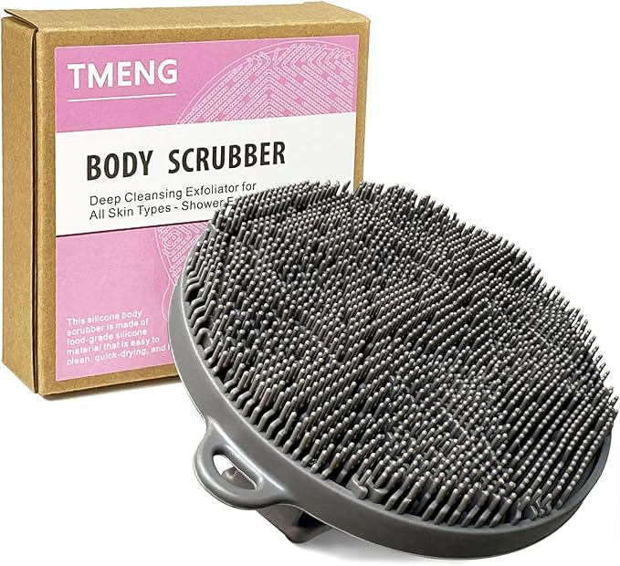 Silicone Body Scrubber-Silicone Shower Brush for Gentle Exfoliating & Lathering with Body Scrub & Wash, Durable & Hygienic, Deep Cleansing Exfoliator for All Skin Types - Shower Essential(1Pack.Grey)