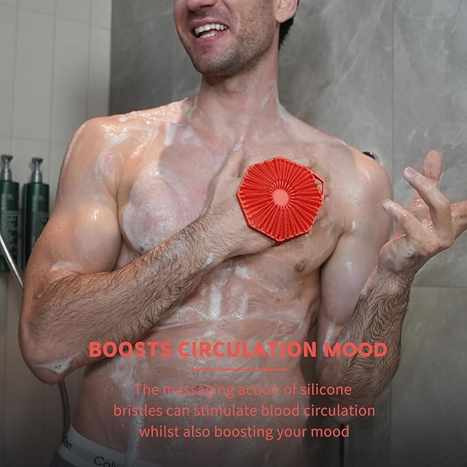 iTokGoK® Premium Silver-Infused 2-in-1 Silicone Body Scrubber, Double-Sided Design Body Brush Silicone Body Scrubber Exfoliating Body Brushes for All Skin for Showering, Lathers Well- Red