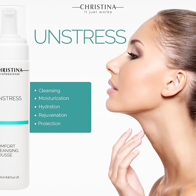 -CHRISTINA- Unstress Comfort Cleansing Mousse | Cleanser for Face with Gentle Formula with Green Tea Extract & Vitamin B5 | Suitable for All Skin Types, 24-Hour Care 200ml