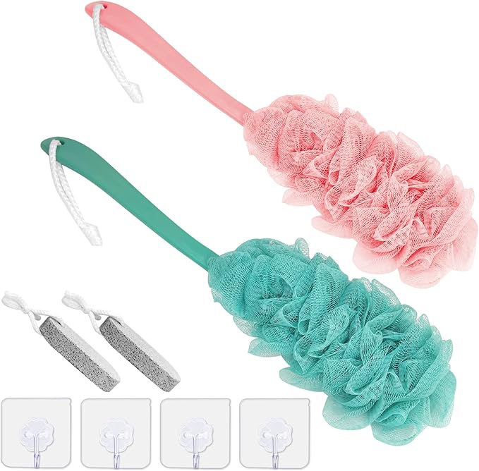 Back Scrubber for Shower, Back Brush Long Handle for Shower, Soft Nylon Mesh Sponge for Shower, Loofah On a Stick for Men Women, Exfoliating Scrub Cleaning Luffa for Elderly