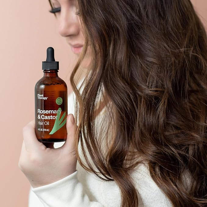 Plant Therapy Rosemary & Castor Oil - 4 oz Hair Treatment for Growth, Shine, Softness, Healthy Scalp & Hair Mask