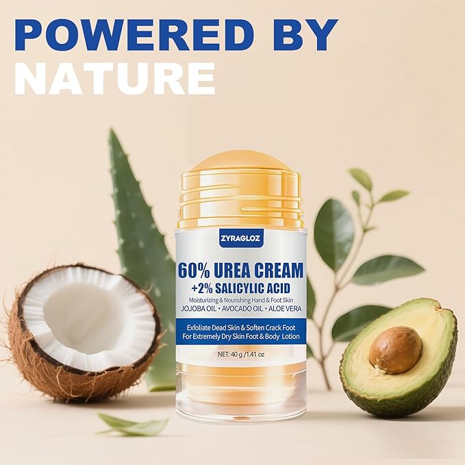 Urea Cream Stick 60% plus 2% Salicylic Acid, 2PCS Maximum Strength Urea Cream for Feet, Foot Lotion Stick for Cracked Heels, Dry Hands & Rough Knees, Callus Remover & Skin Softener, Soften Dead Skin