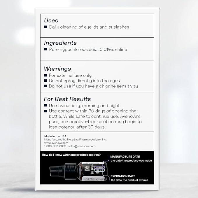 Avenova Eyelid and Eyelash Cleanser Spray & Wipe Kit - Kit with Gentle Cleansing Hypochlorous Acid Spray & 30 Dry Eyelid Wipes for Eye Irritation