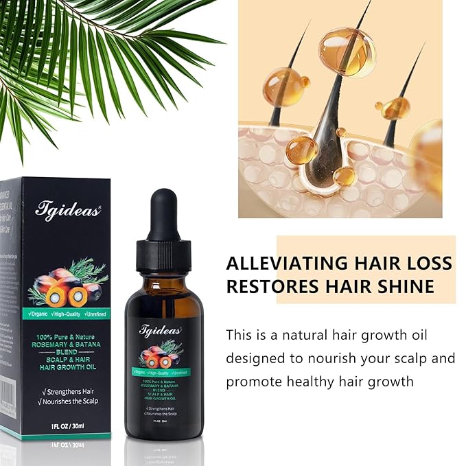 Tgideas Rosemary and Batana Oil Hair Oil Natural Plant Extracts - Nourishes Scalp and Strengthens Hair - Suitable for All Hair Types, Eyelashes and Eyebrows