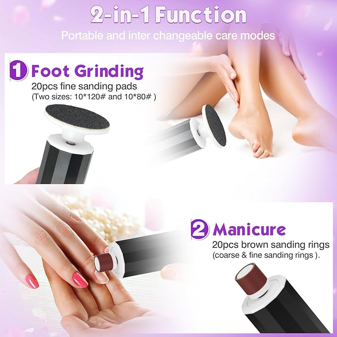 Electric Foot Callus Remover, Professional Pedicure Kit for Women & Men - Electric Foot File with Speed Adjustment & Rotation Control for Feet Care, Includes 20Pcs Sandpaper + 10Pcs Barrel Sandpaper
