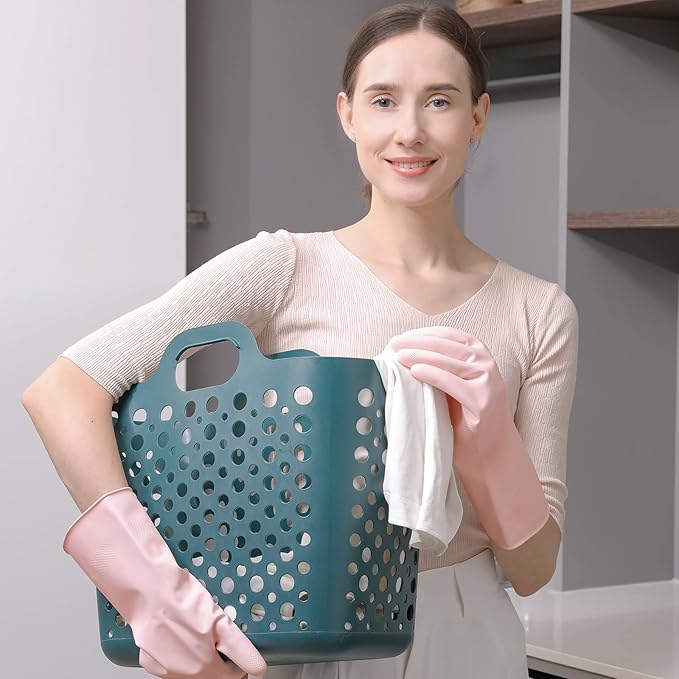 COOLJOB 3 Pairs Colorful Household Gloves with Cotton Liner & Non-slip Grip, Water Resistant Reusable Dish Washing Rubber Gloves for Kitchen & Bathroom Cleaning, Large