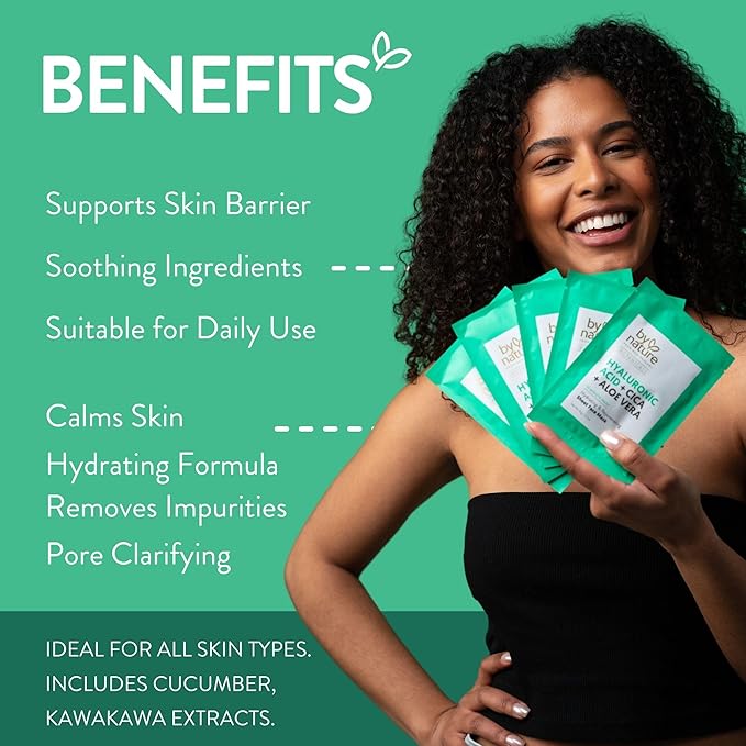 By Nature Face Mask with Hyaluronic Acid, Cica, and Aloe Vera - 5 Sheet Masks - Hydrating and Rejuvenating Skincare Set