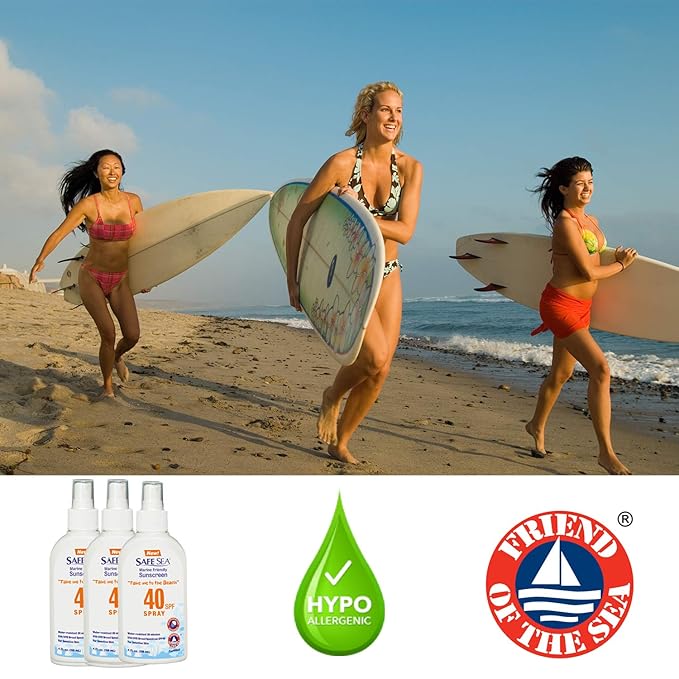 Safe Sea Sunscreen with SPF40 Spray. Eco-friendly Sunscreen. (40SPF Adults 4OZ) 3 Pack