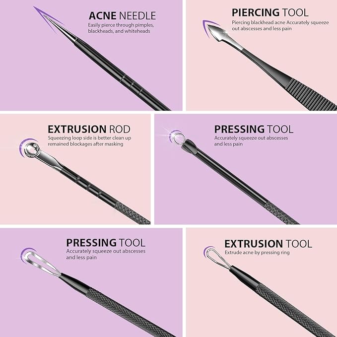 Teenitor 7 in 1 Blackhead Remover Tools, Surgical Grade Pimple Popper Tool Kit, Blackhead Extractor, Pimple Extractor, Black Head Remover for Face Nose