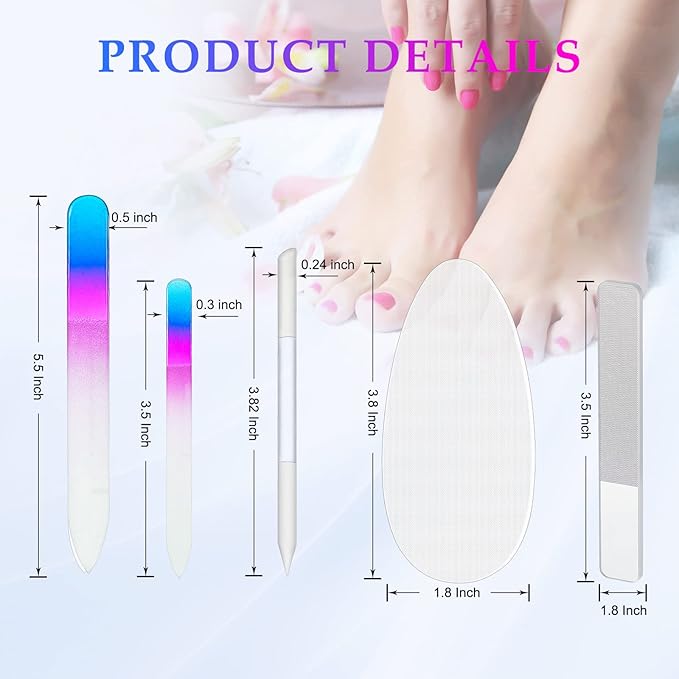 Zhehao 6 Pcs Glass Nail File and Nail Shiner Set Manicure Pedicure Glass File Buffer Cuticle Trimmer Nano Finger Nano Foot Scrubber Callus Remover Foot Care Pedicure Fingernails Toenail (Rose Red)