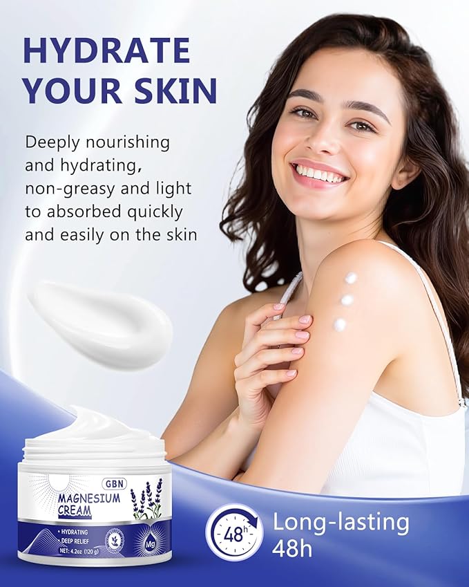 GBN Magnesium Cream - Hydrating Magnesium Lotion for Sleep - Natural Relaxation & Muscle Tension, Nighttime Cream for Feet, Leg Cramps, Safe for Kids (Lavender)