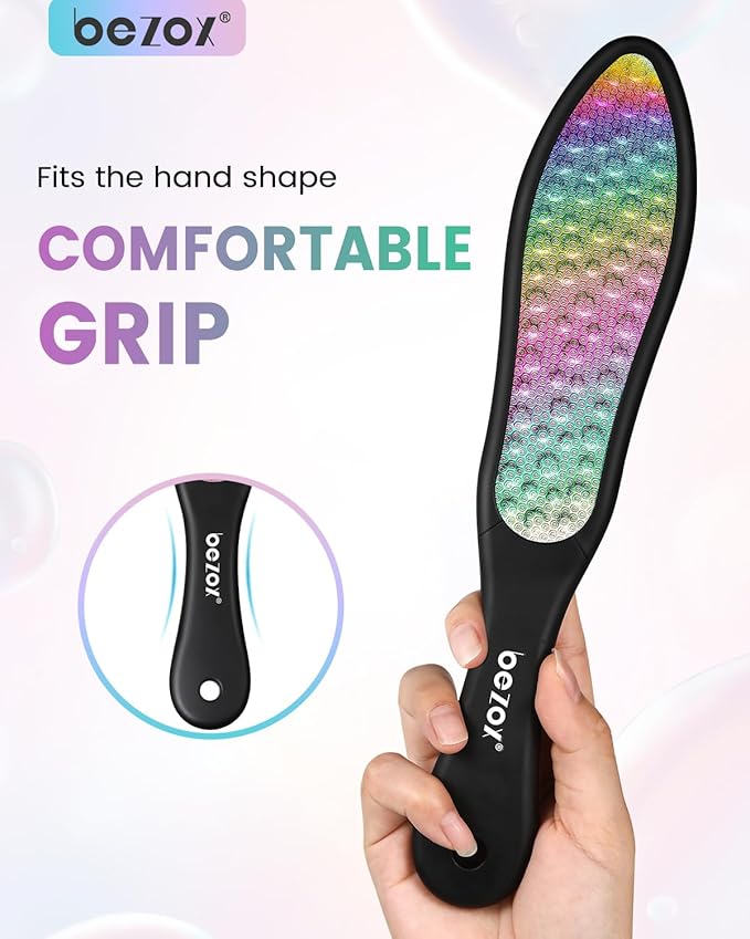 BEZOX Foot File Callus Remover(1 PCS), Double Sided Callus File Scraper, Foot Scrubber for Cracked Heel and Foot Corn Removal, Stainless Steel Pedicure File - Rainbow