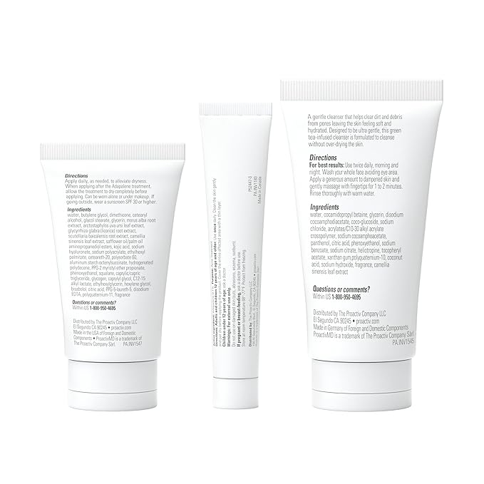 Proactiv MD 3-Step Routine, Ultra-Gentle Face Cleanser, 0.1% Adapalene Gel Treatment, Ultra-Hydrating Moisturizer, 30-Day Acne Treatment Kit