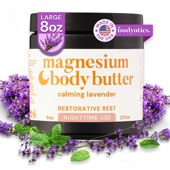 Bodyotics Magnesium Body Butter - Nighttime Magnesium Cream For Women, Pregnancy & Postpartum Comfort (Calming Lavender Scent, 8oz)