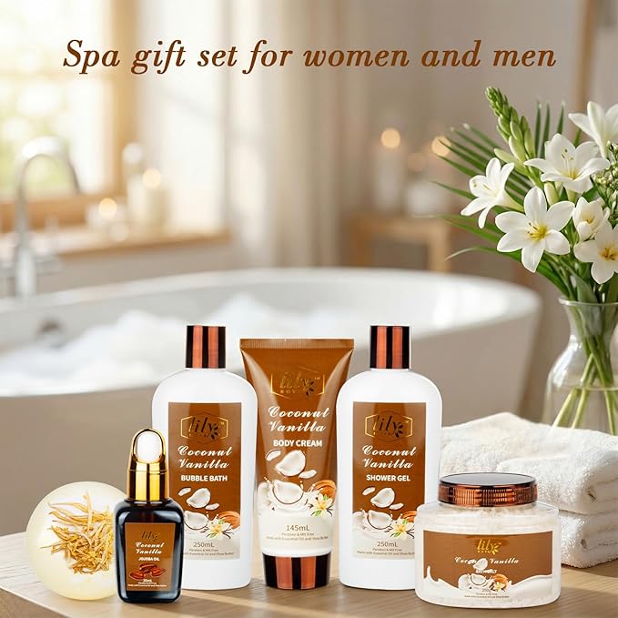 Christmas Gifts for Women - 7-Piece Nourishing Bath & Body Gift Set, Bath Collection | Mothers Day Gifts for Mom, Fathers Day Gifts, Birthday Gifts, Self Care Kit, All Occasion Gift for Her & Him