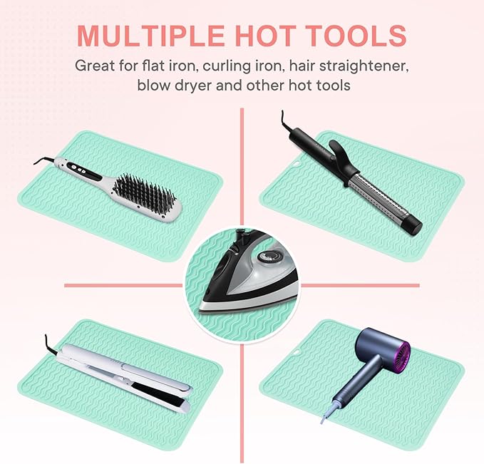 Oversize Silicone Heat Resistant Mat, Portable Travel Mat Cover for Curling Irons, Flat Irons, Hair Straightener and Hot Hair Styling Tools(14.2" x 11")