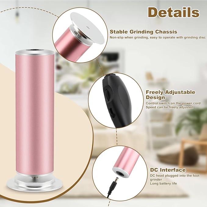 Feet Heel Shaver for Men Women, Electric Callus Grinder for Foot Filer Remover Pedicure Tools, Professional Sander Callus Remover with 60Pcs Sandpaper Discs Dead Cracked Skin and Calluses (Pink US)