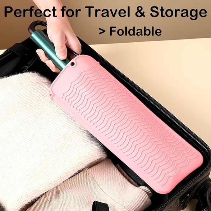 2 Pcs Professional Silicone Heat Resistant Mat Pouch for Curling Iron, Flat Iron and Other Hot Tools, Portable Travel Mat and Cover for Hair Styling Tools with Hanging Hole (2PCS Pink)