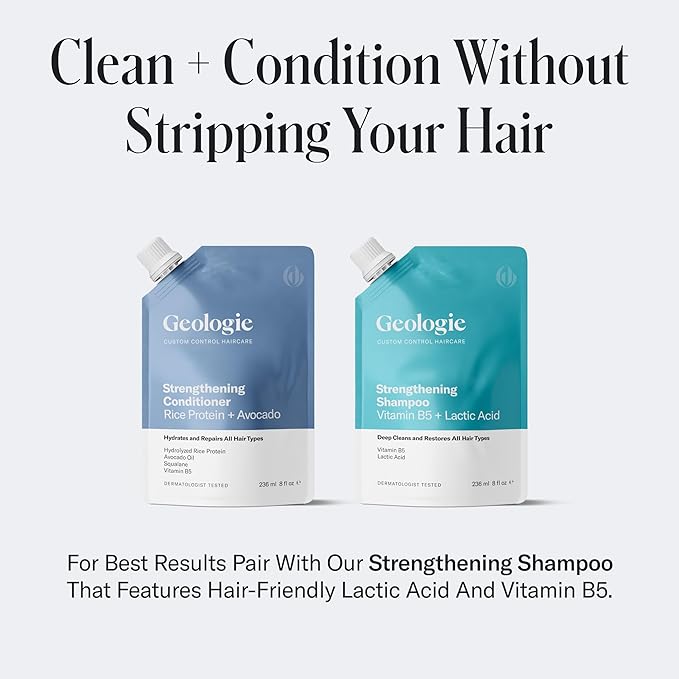 Geologie Strengthening Conditioner | Rice Protein + Avocado Custom Control Haircare | 8 fl oz
