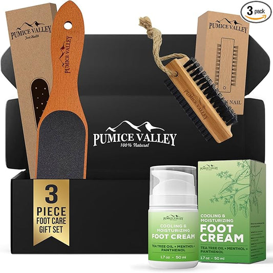 Foot Care Callus Remover Set 3 Pcs - Pumice Stone - Feet File Scrubber - Foot Cream Lotion for Dry Cracked Feet and Heels, Panthenol, Tea Tree Oil, Menthol 1.7 Oz
