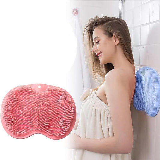 Shower Back & Foot Scrubber,Wall Mounted Back Scrubber Silicone Bath Massage Cushion Brush with Suction Cups,Bathroom Wash Foot Mat Exfoliating Dead Skin Foot Brush (L-Pink 1pcs)