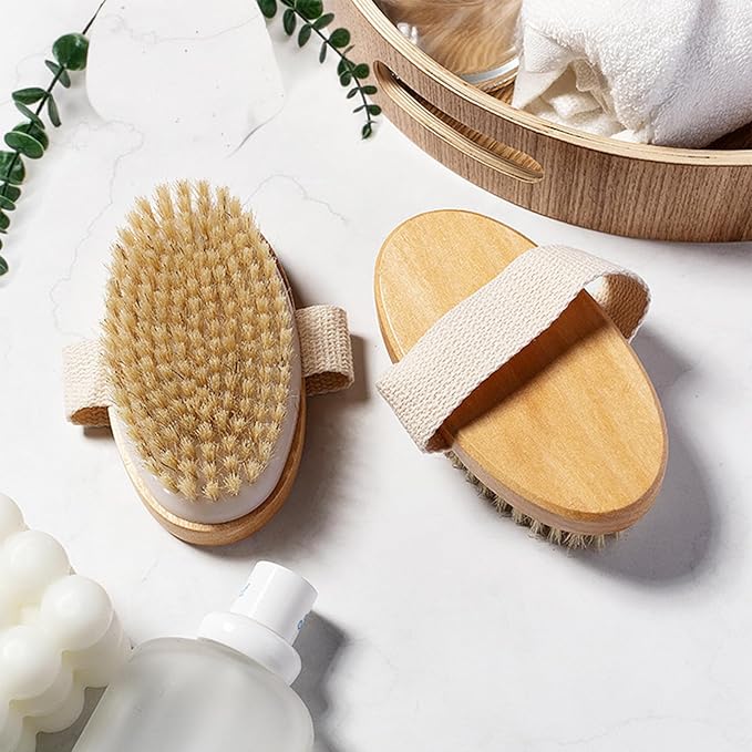 Dry Brushing Body Brush with Soft and Stiff Natural Bristles, Body Exfoliating/Massage Scrub Brush for Cellulite and Lymphatic, Improve Your Circulation, 4 Pack