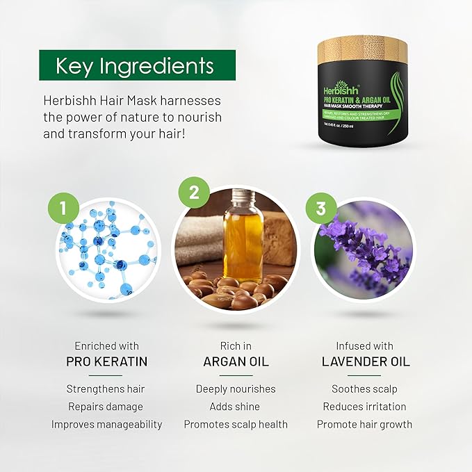 Herbishh Argan Hair Mask-Deep Conditioning & Hydration For Healthier Looking Hair for very Dry, Weak, Stressed Out Hair, No Sulphates, No Parabens