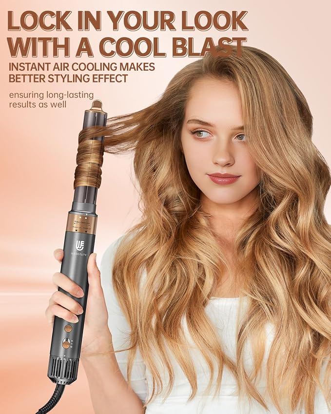 Hair Dryer Brush, webeauty 5 in 1 Professional Hot Air Styling, High-Speed Negative Ionic Hair Dryer Fast Drying, Multi Hair Styler with Air Curling Iron, Volumizing, Straightening (Grey Gold)