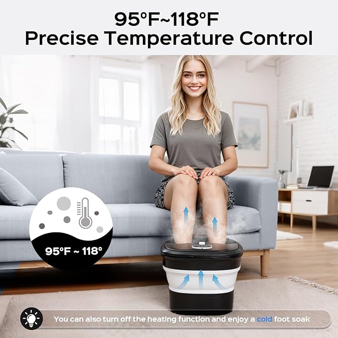Collapsible Foot Spa with Surf Wave Massage, Foot Bath with 24 Motorized Shiatsu Massage Balls, Heat, Bubble and Remote, Foot Bath Massager for Deep Relaxation & Stress Relief
