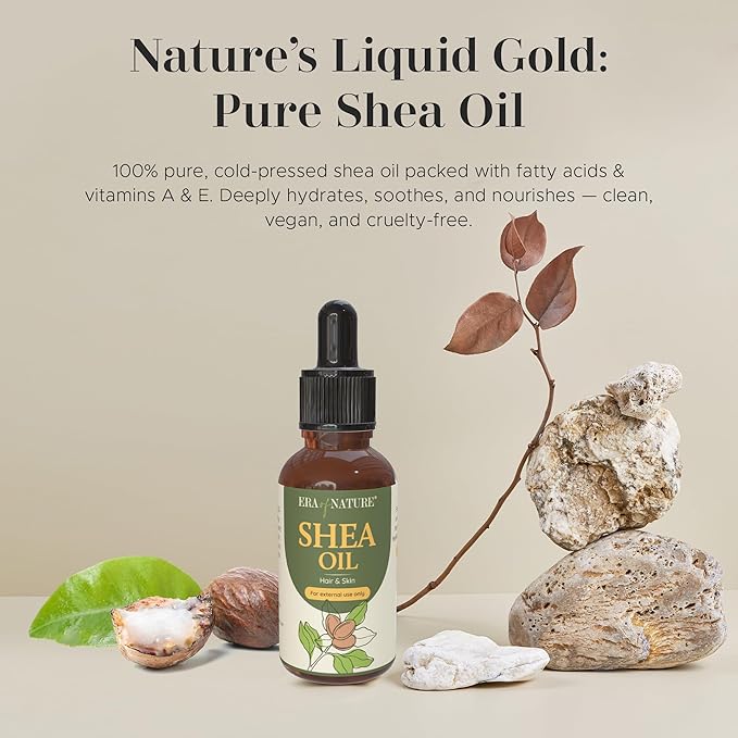 era of nature Shea Oil, 100% Pure & Natural Hair & Skin Moisturizer, Non-Greasy, Deeply Nourishing, Vegan & Cruelty-Free, 1oz