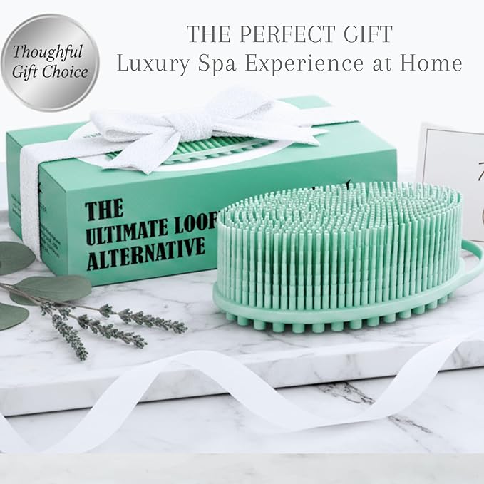 Silicone Body Scrubber for Shower - Gentle Exfoliating Back Scrubber with Soft Bristles - Avilana Premium Dual Sided Bath Brush Massage - Loofah Alternative for Sensitive Skin - Gift Women Men