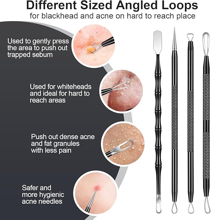 11PCS Blackhead Remover Comedone Extrator Kit, Pimple Extractor Acne Removal Tool Kit, Curved Blackhead Tweezers Kit, Comes with Alcohol Tablets and Magnifying Glasses for Blemish Removal (Iron Box)